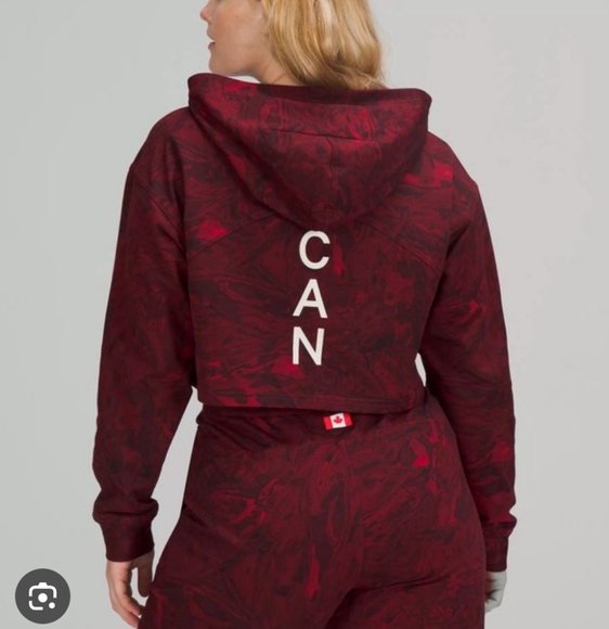 Lululemon Team Canada All Yours Cropped Hoodie COC Logo Maple Dark Red Multi - Picture 2 of 12